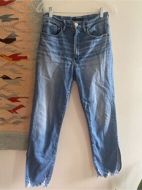3x1 High-Rise Distressed Hem Blue Jeans